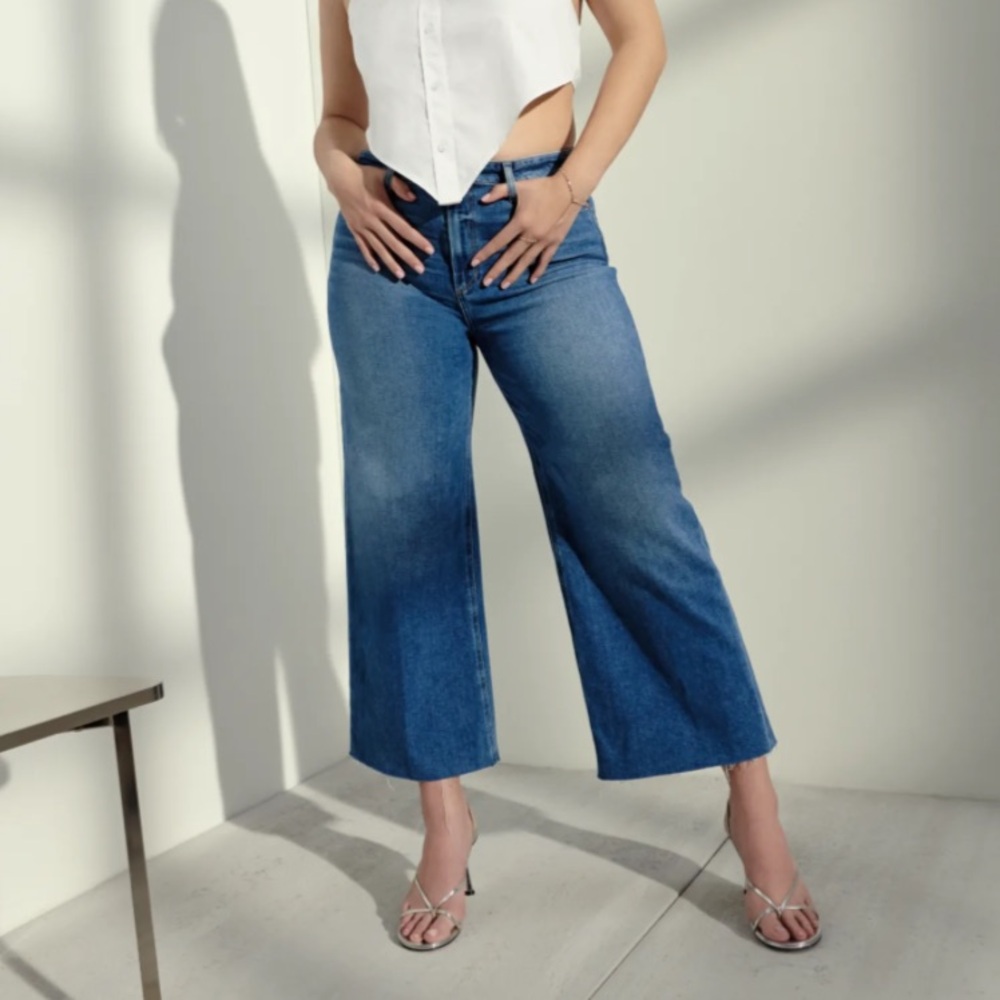Paige anessa jeans crop wide leg raw hem size 32